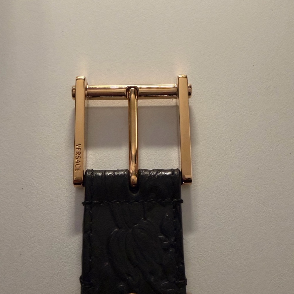Versace Black BAROCCO LEATHER BELT 1.2"